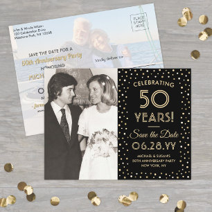 JEDER Jubiläum Save the Date 2 Foto Black & Gold Einladungspostkarte