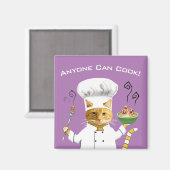 Jeder kann kochen! Cat Kühlschrank Magnet (Lila) (Vorderseite/Rückseite)