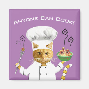 Jeder kann kochen! Cat Kühlschrank Magnet (Lila)