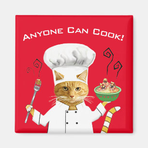 Jeder kann kochen! Kitty Kühlschrank Magnet (rot)