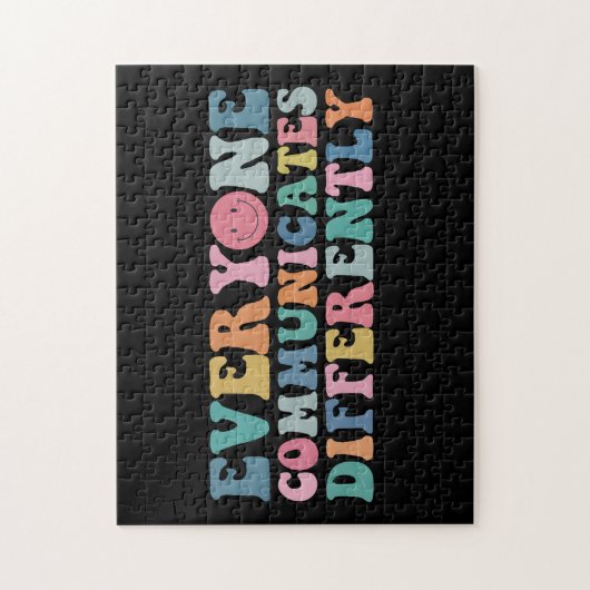 Jeder kommuniziert anders über Autismus-Bewusstsei Puzzle (Vertikal)