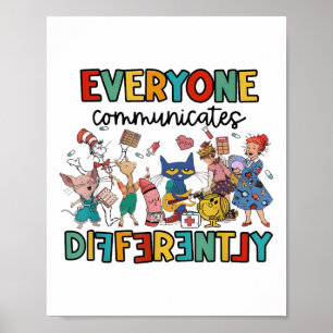 Jeder kommuniziert mit anderen lustigen Buchkinder Poster