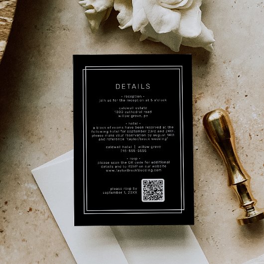 JEDER moderne Black QR Code Hochzeitdetails Begleitkarte