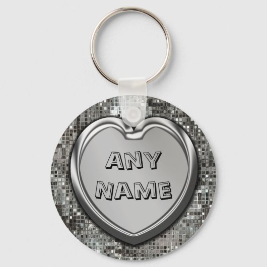 Jeder Name auf der Silver Heart Keychain Schlüsselanhänger (Vorderseite)