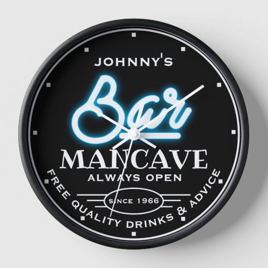 Jeder Name Bar mancave Blue Black Slogan Uhr (Vorderseite)