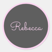 Jeder Name | Cool bearbeitbares Pink Script & Bord Runder Aufkleber (Vorderseite)