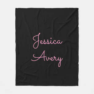 Jeder Name Cool Editable Pink Script in Black Fleecedecke