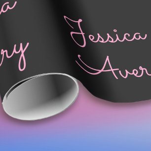 Jeder Name Cool Editable Pink Script in Black Geschenkpapier