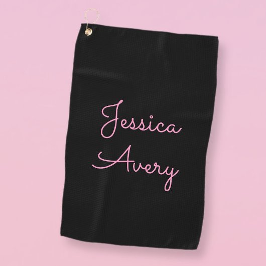Jeder Name | Cool Editable Pink Script in Black Golfhandtuch