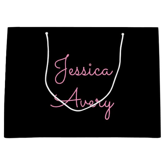 Jeder Name | Cool Editable Pink Script in Black Große Geschenktüte (Vorderseite)
