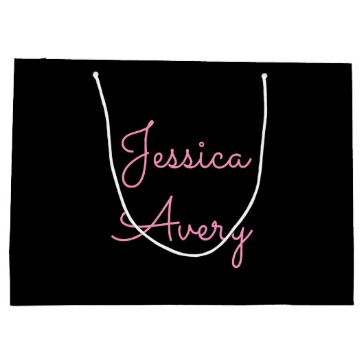 Jeder Name | Cool Editable Pink Script in Black Große Geschenktüte (Rückseite)