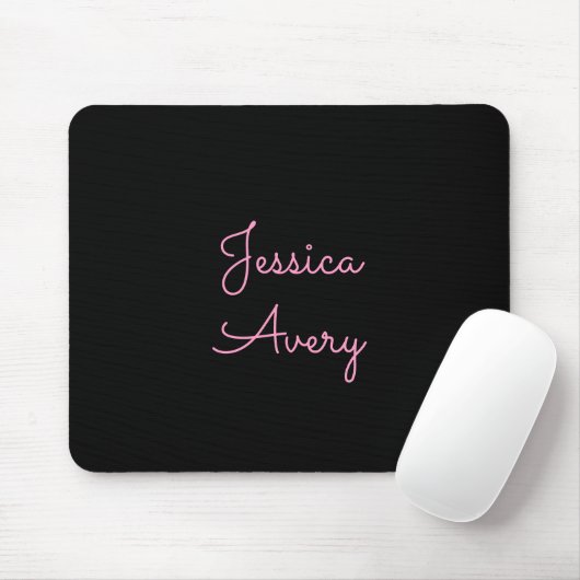 Jeder Name | Cool Editable Pink Script in Black Mousepad (Mit Mouse)
