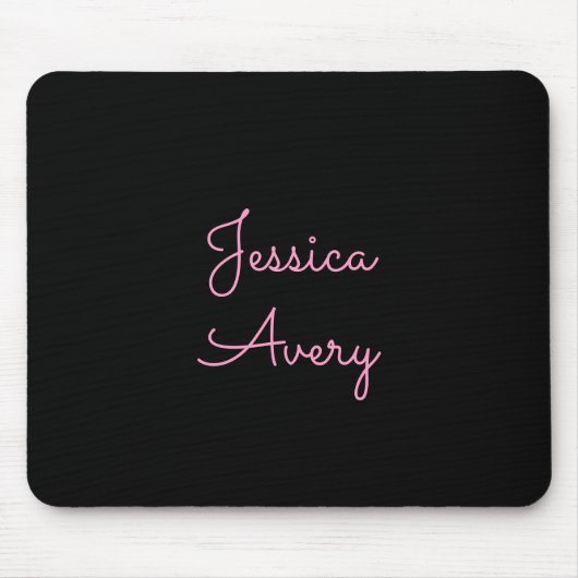Jeder Name | Cool Editable Pink Script in Black Mousepad (Vorne)