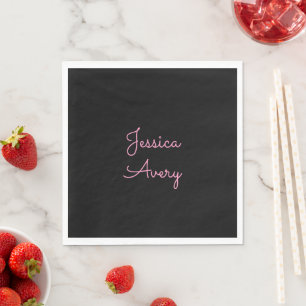 Jeder Name Cool Editable Pink Script in Black Serviette