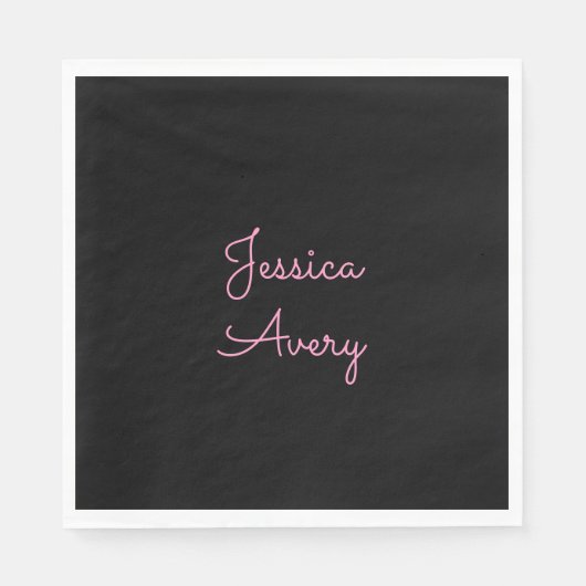 Jeder Name | Cool Editable Pink Script in Black Serviette (Vorderseite)