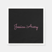 Jeder Name | Cool Editable Pink Script in Black Serviette (Vorderseite)
