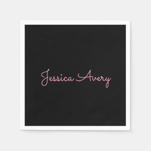 Jeder Name Cool Editable Pink Script in Black Serviette