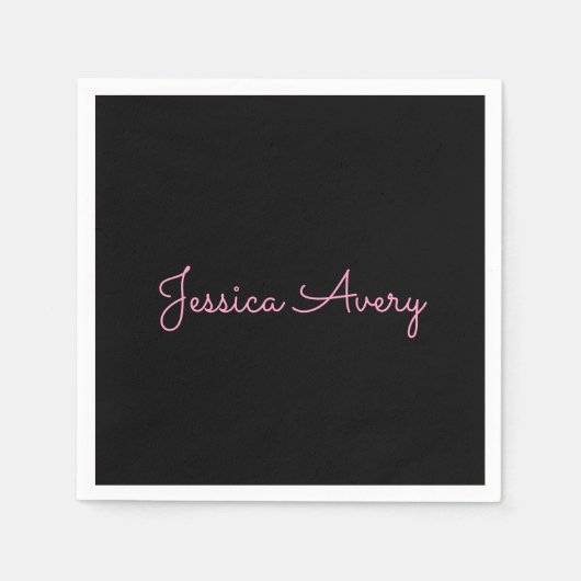 Jeder Name | Cool Editable Pink Script in Black Serviette (Vorderseite)