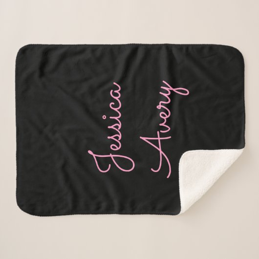 Jeder Name | Cool Editable Pink Script in Black Sherpadecke (Vorderseite (Horizontal))