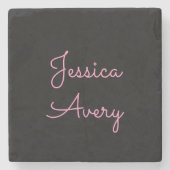 Jeder Name | Cool Editable Pink Script in Black Steinuntersetzer (Vorderseite)
