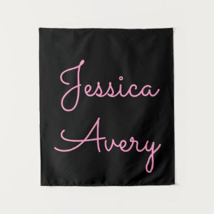 Jeder Name   Cool Editable Pink Script in Black Wandteppich