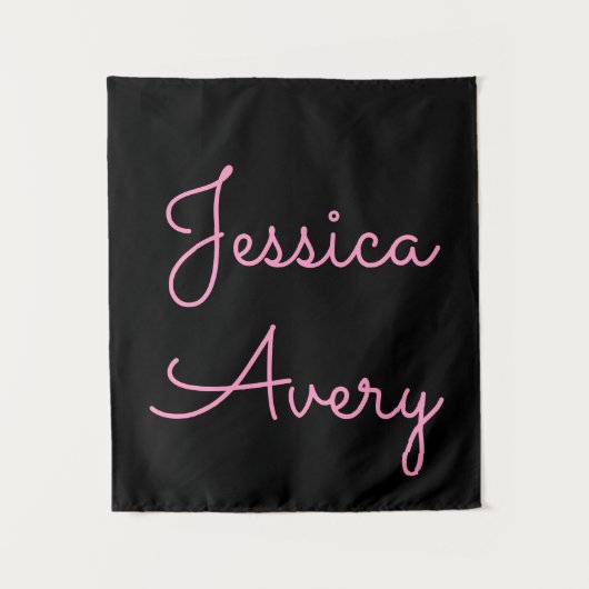 Jeder Name | Cool Editable Pink Script in Black Wandteppich (Vorderseite)
