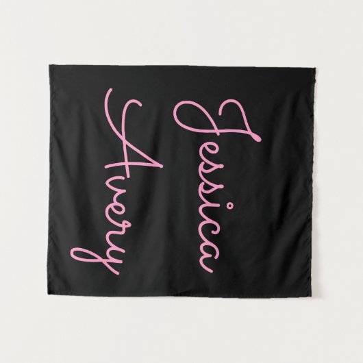 Jeder Name | Cool Editable Pink Script in Black Wandteppich (Vorderseite (Horizontal))