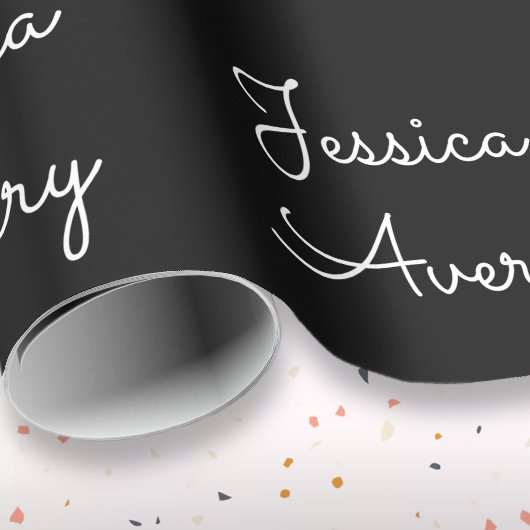 Jeder Name | Cool Editable White Script on Black Geschenkpapier