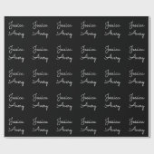 Jeder Name | Cool Editable White Script on Black Geschenkpapier (Flach)
