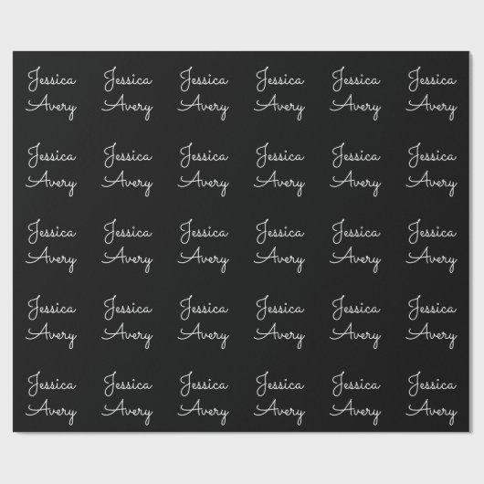 Jeder Name | Cool Editable White Script on Black Geschenkpapier (Flach)