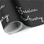 Jeder Name | Cool Editable White Script on Black Geschenkpapier (Rolleneckpunkt)