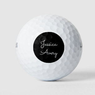 Jeder Name Cool Editable White Script on Black Golfball