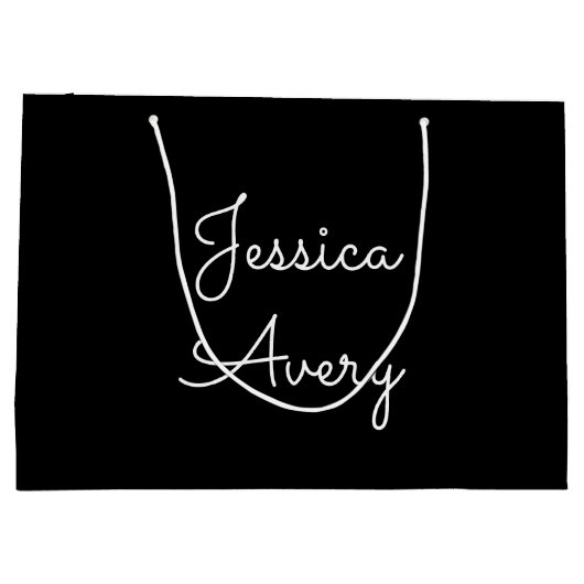 Jeder Name | Cool Editable White Script on Black Große Geschenktüte (Rückseite)