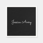 Jeder Name | Cool Editable White Script on Black Serviette (Vorderseite)
