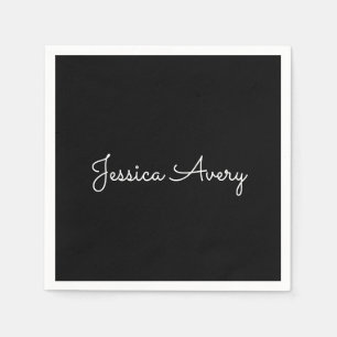 Jeder Name Cool Editable White Script on Black Serviette