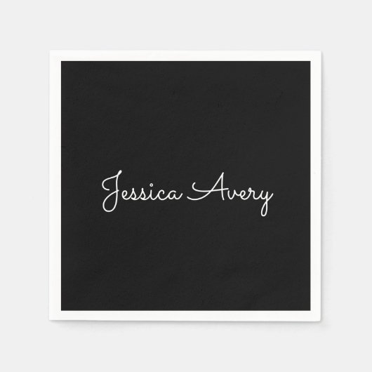 Jeder Name | Cool Editable White Script on Black Serviette (Vorderseite)