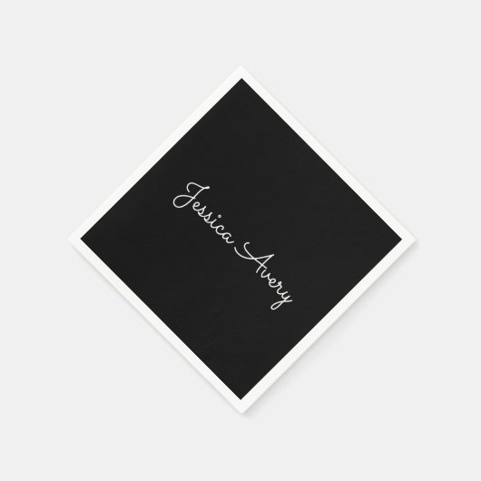 Jeder Name | Cool Editable White Script on Black Serviette (Ecke)