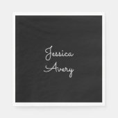 Jeder Name | Cool Editable White Script on Black Serviette (Vorderseite)