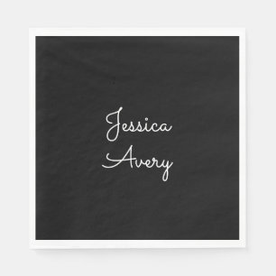 Jeder Name Cool Editable White Script on Black Serviette