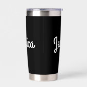 Jeder Name Cool Stilvoll weiß Cursive auf schwarz Thermobecher (Links)