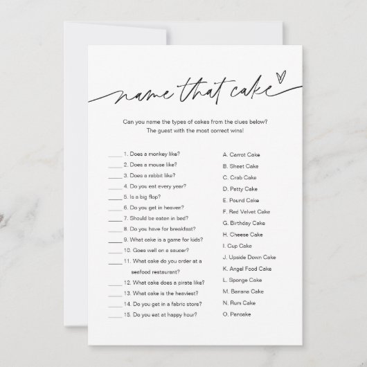 JEDER Name, der die Game-Karte des Cake-Brautparty Einladung (Vorderseite)