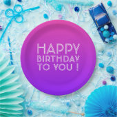 Jeder Name Editable Happy Birthday Pink Lila Ombre Pappteller (Party)