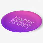 Jeder Name Editable Happy Birthday Pink Lila Ombre Pappteller (Schrägansicht)