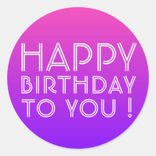 Jeder Name Editable Happy Birthday Pink Lila Ombre Runder Aufkleber