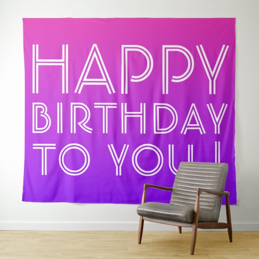 Jeder Name Editable Happy Birthday Pink Lila Ombre Wandteppich (Beispiel (Horizontal))