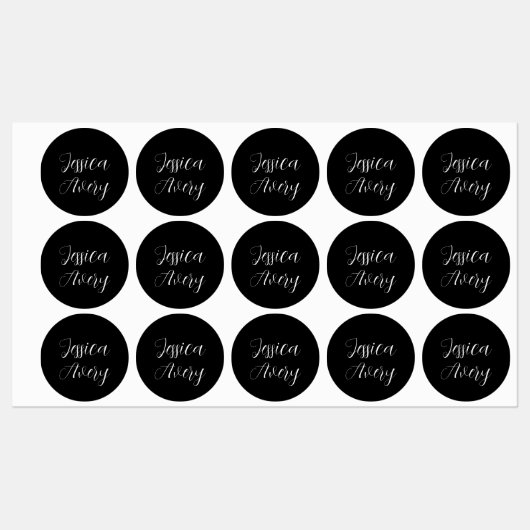 Jeder Name | Elegant Editable White Script auf Sch Etiketten (Blatt)