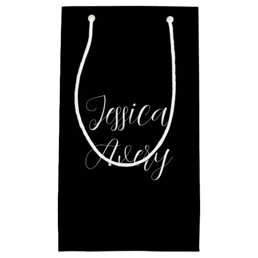Jeder Name | Elegant Editable White Script auf Sch Kleine Geschenktüte (Vorderseite)