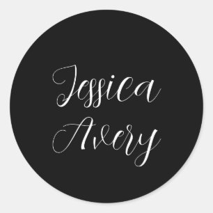 Jeder Name   Elegant Editable White Script auf Sch Runder Aufkleber