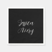 Jeder Name | Elegant Editable White Script auf Sch Serviette (Vorderseite)