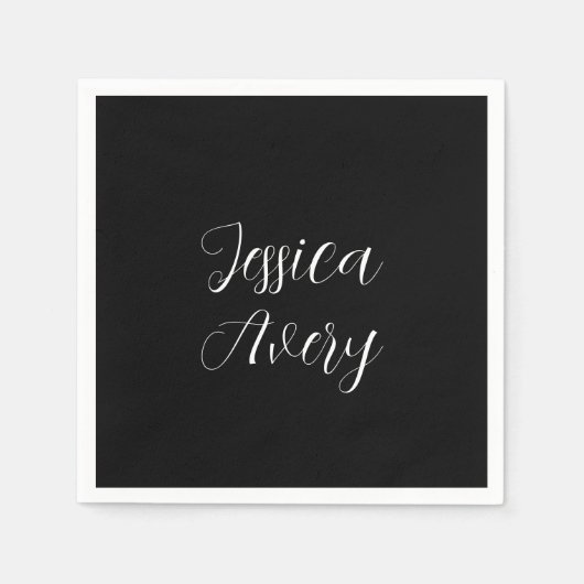 Jeder Name | Elegant Editable White Script auf Sch Serviette (Vorderseite)